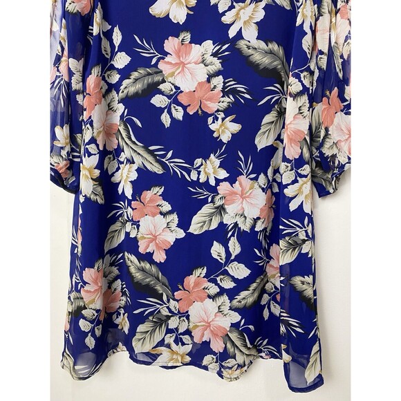 Lulus Tunic Dress Size S Blue Floral Slit Long Sleeves Chiffon Mini Office Party - Picture 11 of 14